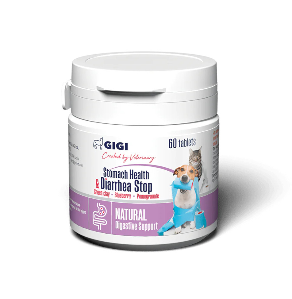 Добавка GIGI Stomach Health & Diarrhea Stop для заспокоєння травної системи та лікування діареї у собак та котів 60 таблеток