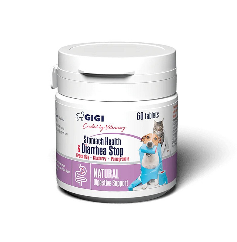 Добавка GIGI Stomach Health & Diarrhea Stop для заспокоєння травної системи та лікування діареї у собак та котів 60 таблеток