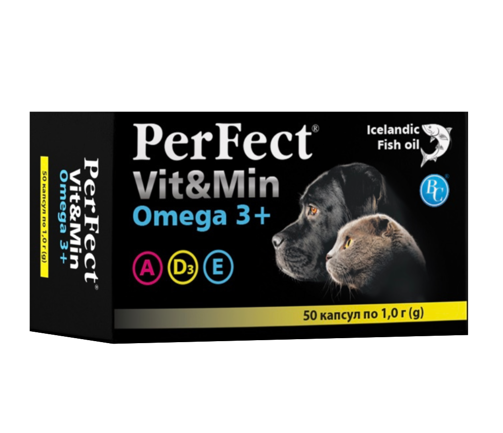 Добавка PerFect для собак та котів Vit&Min Omega 3 + 50 капсул по 1 г Витсинтез