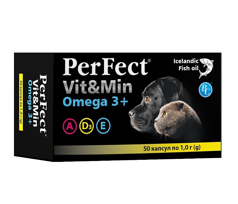Добавка PerFect для собак та котів Vit&Min Omega 3 + 50 капсул по 1 г Витсинтез