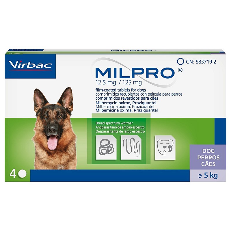 Мілпро Milpro 12 5 мг / 125 мг для собак 5 - 25 кг 4 таблетки